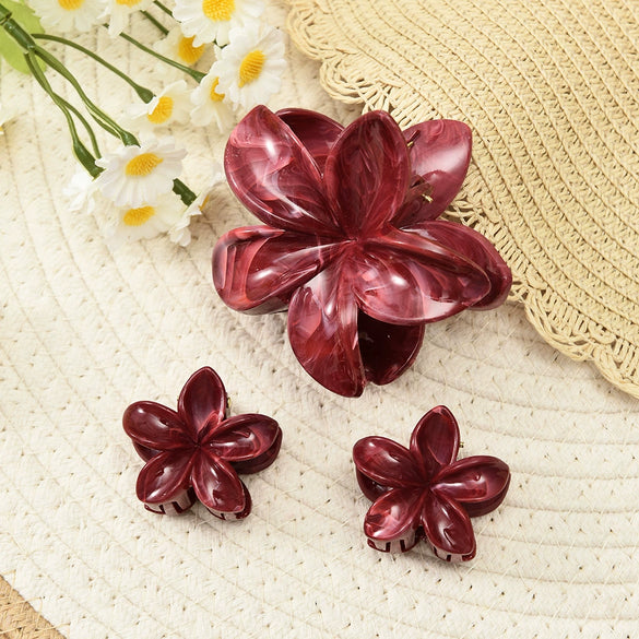 Plastic Resin Women's Simple Style Flower Clip Threepiece Set With Baking Paint Process
