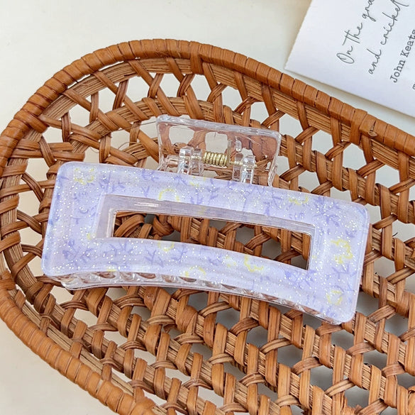 Plastic Simple Little Fresh Hairpin With Ink Print And Cross Square Cut Out Baking Paint Process For Women