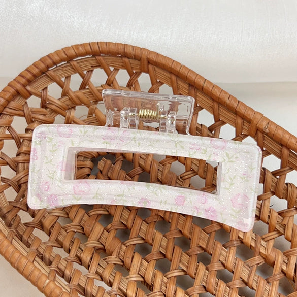 Plastic Simple Little Fresh Hairpin With Ink Print And Cross Square Cut Out Baking Paint Process For Women