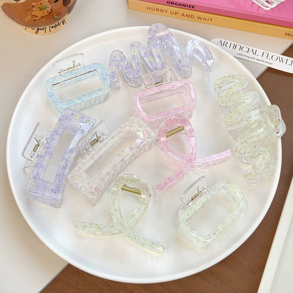 Plastic Simple Little Fresh Hairpin With Ink Print And Cross Square Cut Out Baking Paint Process For Women
