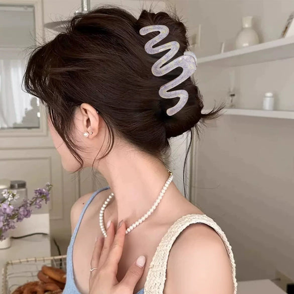 Plastic Simple Little Fresh Hairpin With Ink Print And Cross Square Cut Out Baking Paint Process For Women