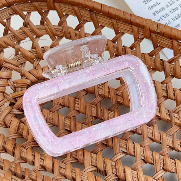 Plastic Simple Little Fresh Hairpin With Ink Print And Cross Square Cut Out Baking Paint Process For Women