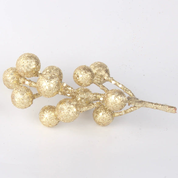 Plastic Simulation Fruit String Christmas Decorations Gold And Red Glitter For Christmas Tree Wreath Diy Accessories