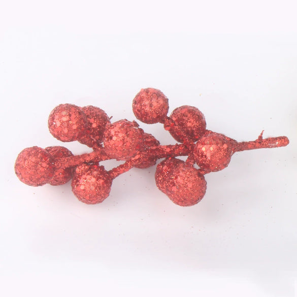Plastic Simulation Fruit String Christmas Decorations Gold And Red Glitter For Christmas Tree Wreath Diy Accessories