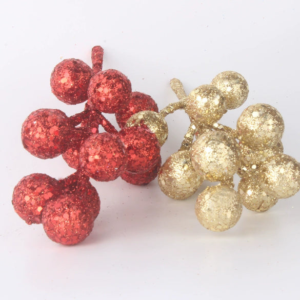 Plastic Simulation Fruit String Christmas Decorations Gold And Red Glitter For Christmas Tree Wreath Diy Accessories