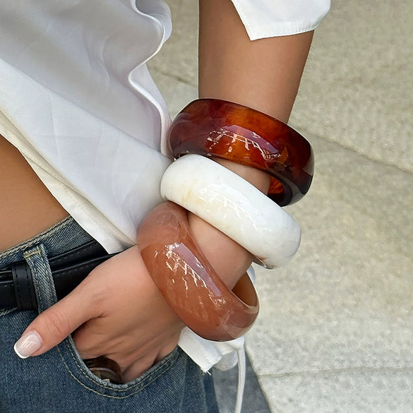 Plastic Translucent Color Wide Handmade Geometric Style Bracelet For Women