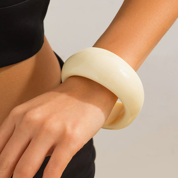 Plastic Translucent Color Wide Handmade Geometric Style Bracelet For Women