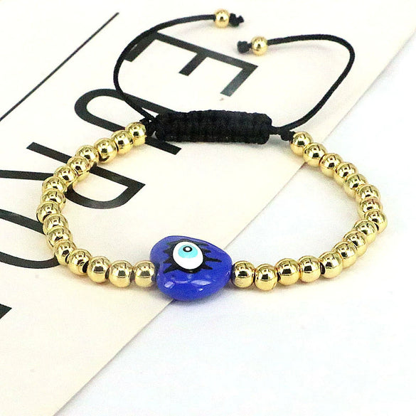 Plastic Woven Bracelet With Copper Beads Gold Plated Love Shape Geometric Pattern For Women