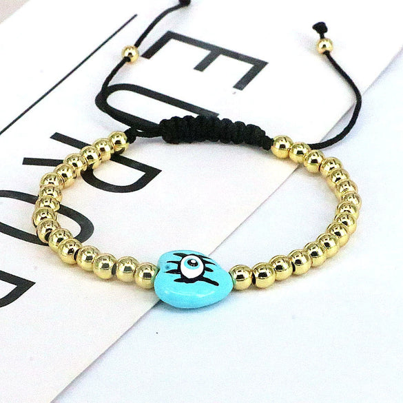 Plastic Woven Bracelet With Copper Beads Gold Plated Love Shape Geometric Pattern For Women