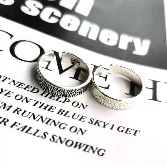 Plated Pure Silver Wooden Mountain Ring Retro Style Unisex Pair Couple Loose Single Ring Electroplated