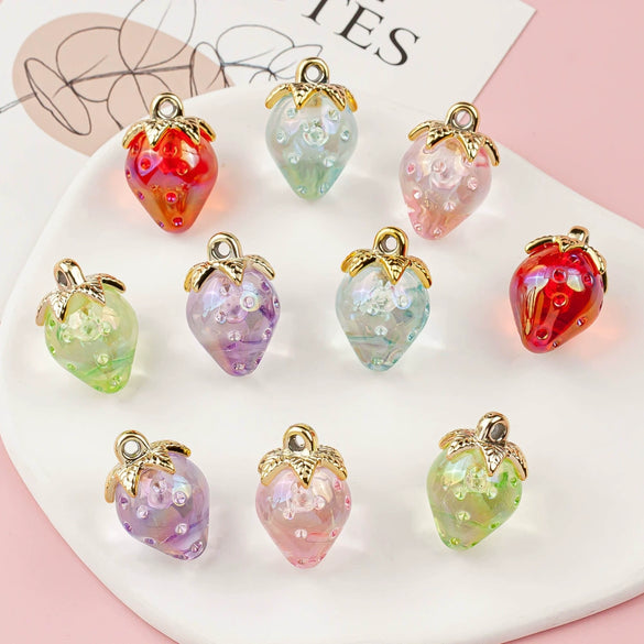 Plated Resin And Plastic Strawberry Hanging Hole Jewelry Accessories For Mobile Phone Chain And Key Chain