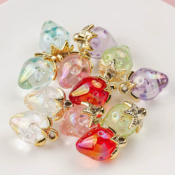 Plated Resin And Plastic Strawberry Hanging Hole Jewelry Accessories For Mobile Phone Chain And Key Chain