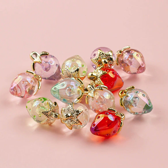 Plated Resin And Plastic Strawberry Hanging Hole Jewelry Accessories For Mobile Phone Chain And Key Chain