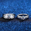 Platinum Plated Simulated Moissanite Geometric Couple Ring In Environmentally Friendly Copper With Artificial Gem Inlay Simple Fashion Jewelry Gift