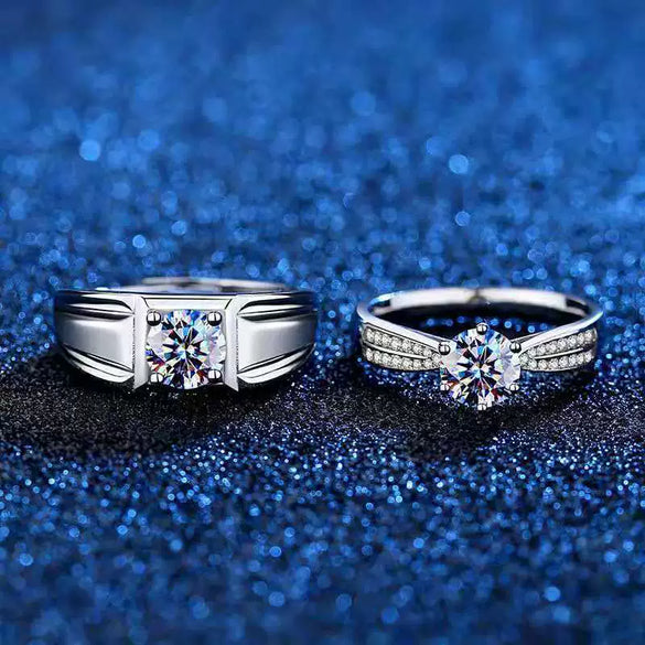 Platinum Plated Simulated Moissanite Geometric Couple Ring In Environmentally Friendly Copper With Artificial Gem Inlay Simple Fashion Jewelry Gift