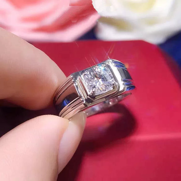 Platinum Plated Simulated Moissanite Geometric Couple Ring In Environmentally Friendly Copper With Artificial Gem Inlay Simple Fashion Jewelry Gift