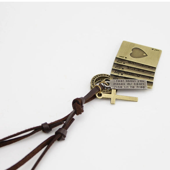 Playing Card Style Vintage Bronze Alloy Necklace With Animals And Zodiac Pattern