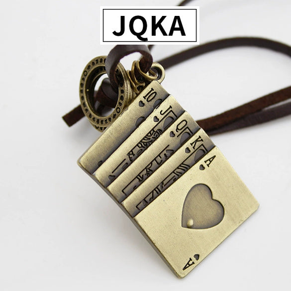 Playing Card Style Vintage Bronze Alloy Necklace With Animals And Zodiac Pattern