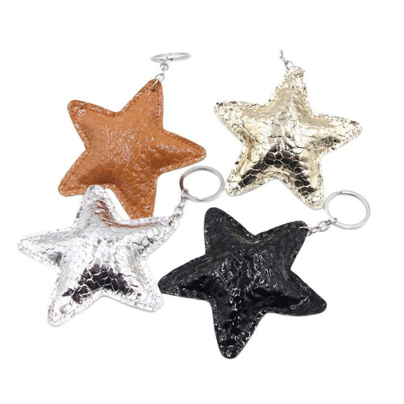Pleated Artificial Leather Keychain Luggage Pendant Clothing Lanyard With Fivepointed Star Little Bear Pig Small Animal Pendants Electroplated