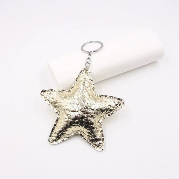 Pleated Artificial Leather Keychain Luggage Pendant Clothing Lanyard With Fivepointed Star Little Bear Pig Small Animal Pendants Electroplated