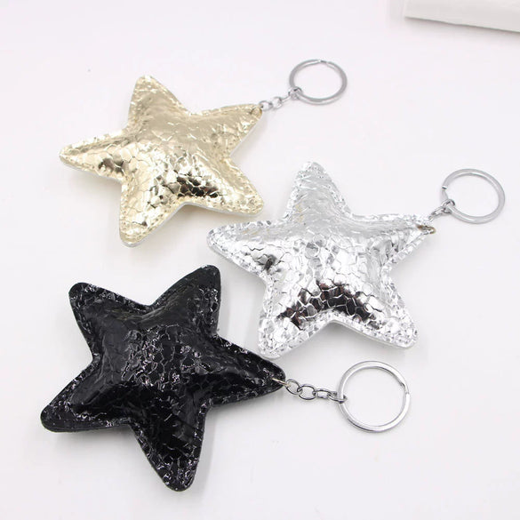Pleated Artificial Leather Keychain Luggage Pendant Clothing Lanyard With Fivepointed Star Little Bear Pig Small Animal Pendants Electroplated