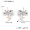 Pleated Bow Square Zircon 316L Stainless Steel 18K Gold Plated Niche Sweet Geometric Earrings For Women