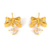 Pleated Bow Square Zircon 316L Stainless Steel 18K Gold Plated Niche Sweet Geometric Earrings For Women