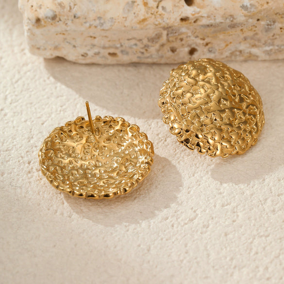 Pleated Design Metal Ball Earrings Stainless Steel 18K Electroplating Geometric Style Jewelry