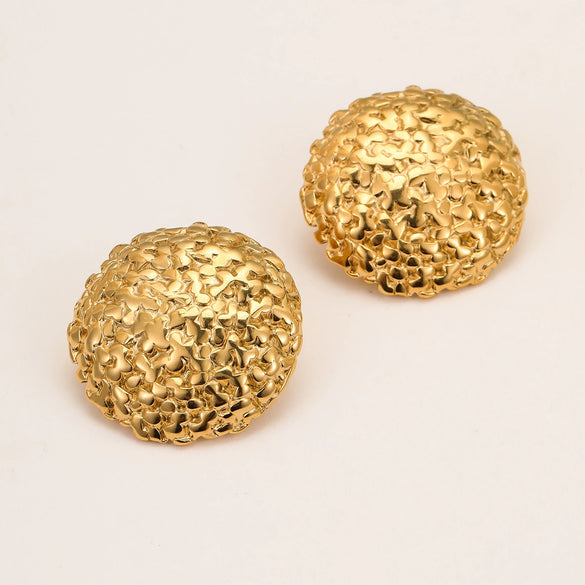 Pleated Design Metal Ball Earrings Stainless Steel 18K Electroplating Geometric Style Jewelry