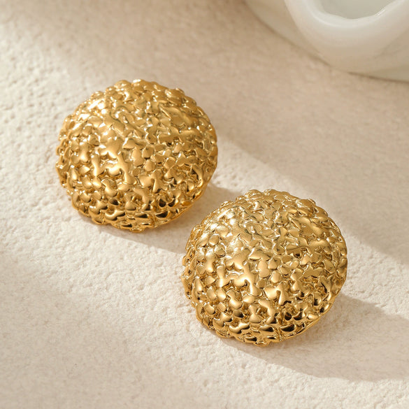 Pleated Design Metal Ball Earrings Stainless Steel 18K Electroplating Geometric Style Jewelry