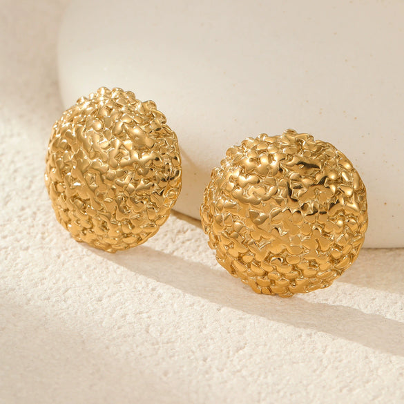 Pleated Design Metal Ball Earrings Stainless Steel 18K Electroplating Geometric Style Jewelry