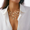Pleated Disc Pendant Necklace Metal Alloy Geometric Electroplating Hiphop Exaggerate Style For Women