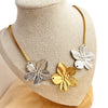 Pleated Flower Pendant Necklace Titanium Steel Stainless Steel Cross Chain U Shape Vintage Electroplated Jewelry
