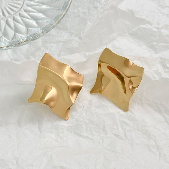 Pleated Geometric Irregular Exaggerated Mirror Alloy Electroplated Women's Earrings