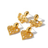 Pleated Heart Shaped Ginkgo Stainless Steel Earrings With Rhinestone And Faux Pearl Accents For Women
