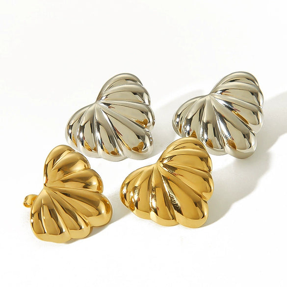 Pleated Love Titanium Steel Heartshaped Electroplated Women's Earrings With Highgrade Sense