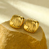 Pleated Square Titanium Steel And Stainless Steel Women's Earrings With Vintage Style And Electroplating Treatment