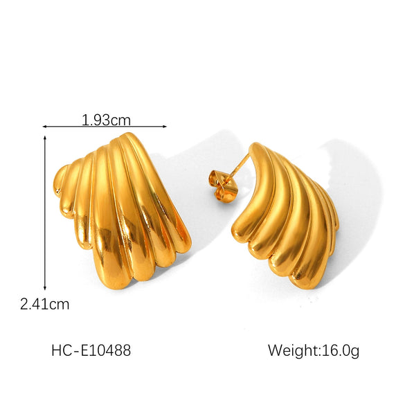 Pleated Texture Geometric Stainless Steel Earrings For Women With Electroplating Treatment And Flower Leaf Wave Drop Shapes
