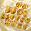 Pleated Texture Geometric Stainless Steel Earrings For Women With Electroplating Treatment And Flower Leaf Wave Drop Shapes