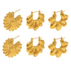 Pleated Wave Chrysanthemum Hollow Asymmetrical Women's Earrings Titanium Steel 18K Gold Plated Geometric Style Electroplated