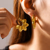 Pleated Wave Chrysanthemum Hollow Asymmetrical Women's Earrings Titanium Steel 18K Gold Plated Geometric Style Electroplated