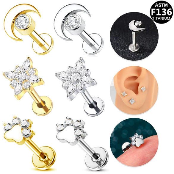 Plugin Ear Bone Nail And Lip Nail Titanium Alloy Zircon Copper Stainless Steel Geometric Electroplating