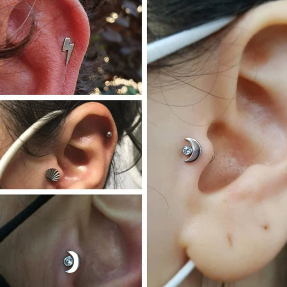 Plugin Ear Bone Nail And Lip Nail Titanium Alloy Zircon Copper Stainless Steel Geometric Electroplating