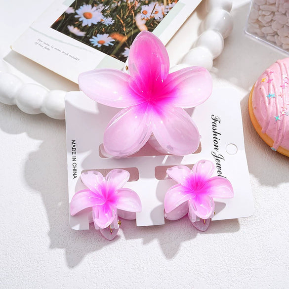 Plumeria Flower Hair Clip Set Women's Simple Style Painted Hair Accessories