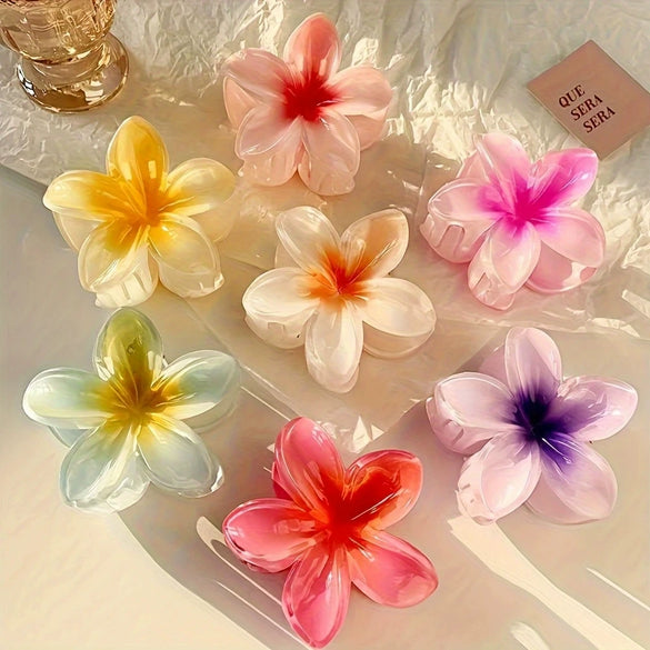 Plumeria Plastic Hair Clip For Women With Baking Paint In Vacation Style