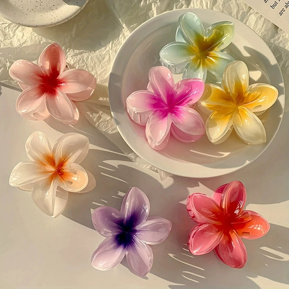 Plumeria Plastic Hair Clip For Women With Baking Paint In Vacation Style
