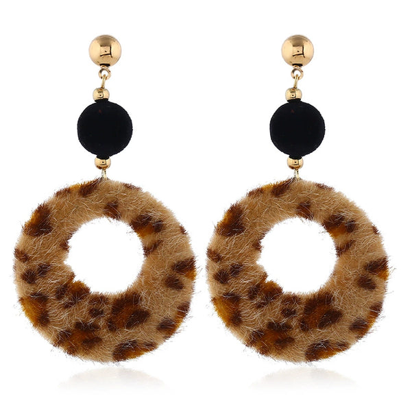 Plush Button Geometric Circle Metal Electroplated Earrings For Women