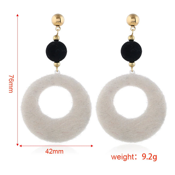 Plush Button Geometric Circle Metal Electroplated Earrings For Women