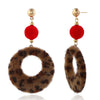 Plush Button Geometric Circle Metal Electroplated Earrings For Women