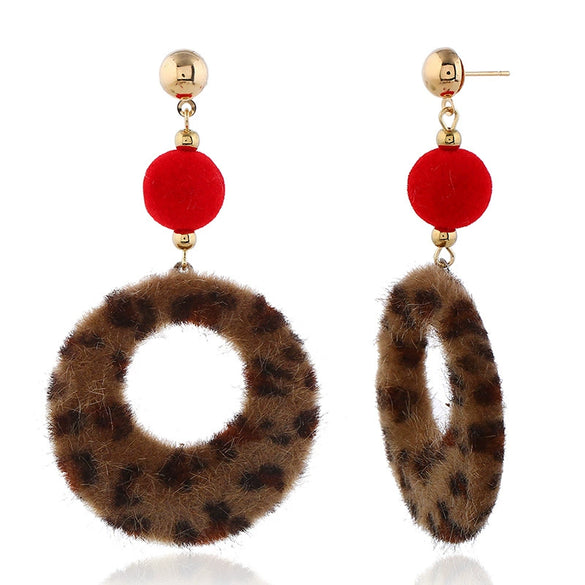 Plush Button Geometric Circle Metal Electroplated Earrings For Women